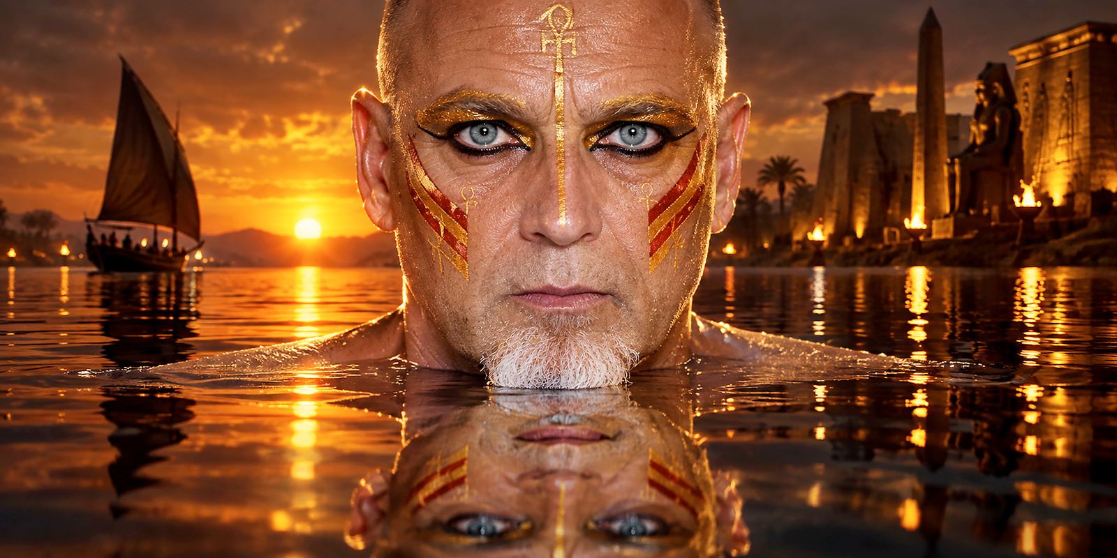 Portrait pharaon, reflet dans l'eau